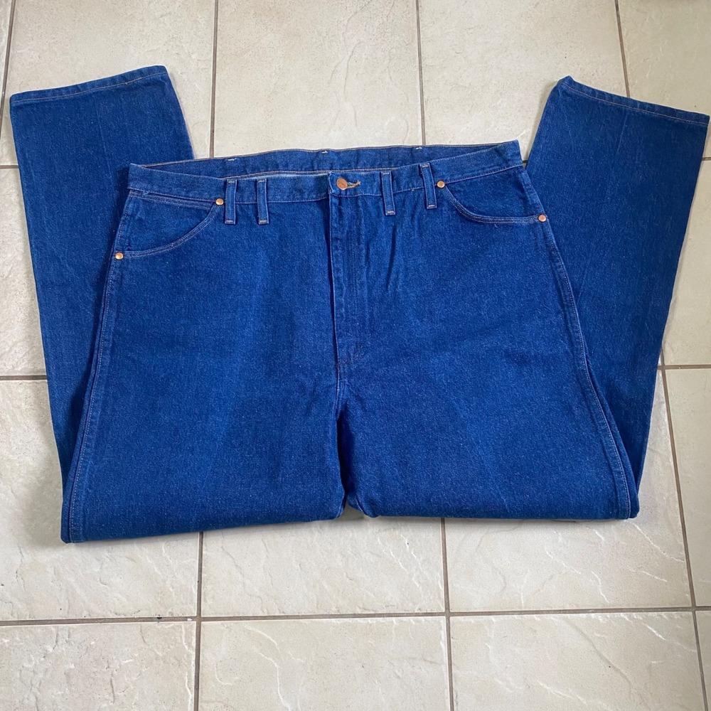 Wrangler 13MWZ Mens Dark Wash Denim Jeans 44 x 32 Straight Leg Cotton